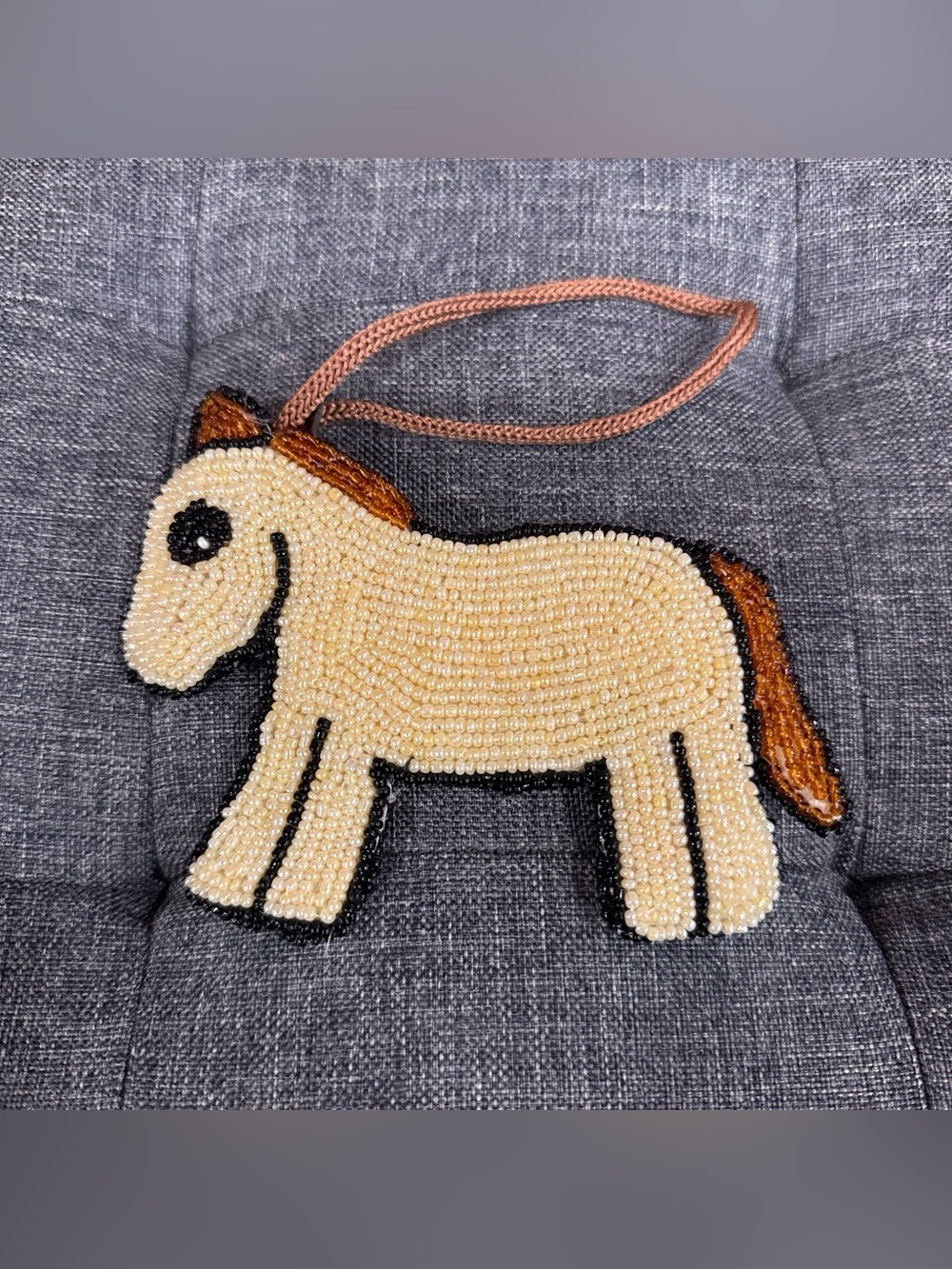 Beaded Pony Wristlet Bag - Cream and Brown Accessory